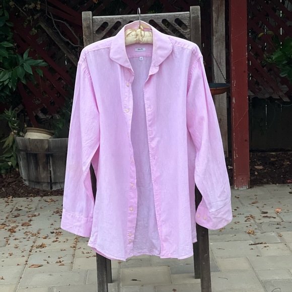Pink Isaac Mizrahi linen blend button down shirt|slim cut - Picture 4 of 6